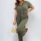 Tie Waist Short Sleeve Pleated Jumpsuit