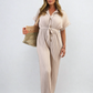 Tie Waist Short Sleeve Pleated Jumpsuit