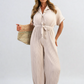 Tie Waist Short Sleeve Pleated Jumpsuit