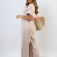 Tie Waist Short Sleeve Pleated Jumpsuit