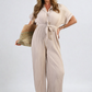 Tie Waist Short Sleeve Pleated Jumpsuit