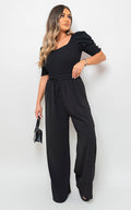 Drawstring Gathered Waist Wide Leg Trouser - BB Fashion Outlet