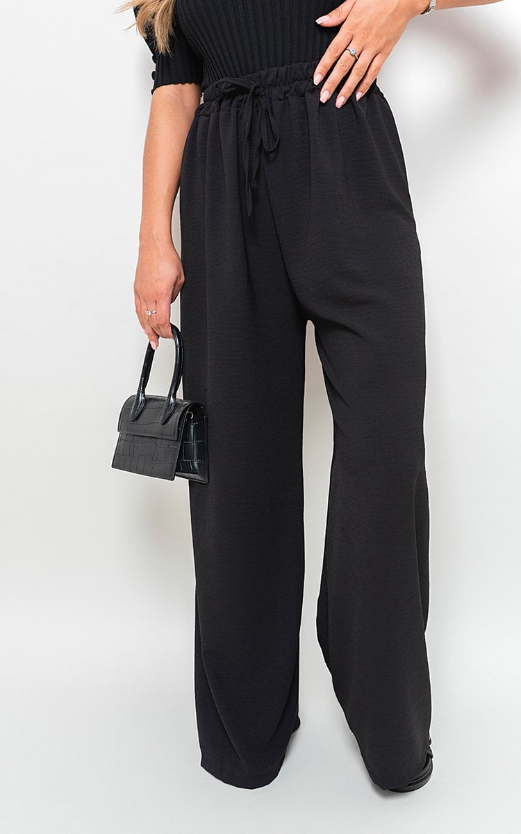 Drawstring Gathered Waist Wide Leg Trouser - BB Fashion Outlet