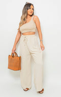 Drawstring Gathered Waist Wide Leg Trouser - BB Fashion Outlet