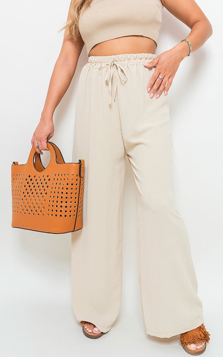 Drawstring Gathered Waist Wide Leg Trouser - BB Fashion Outlet