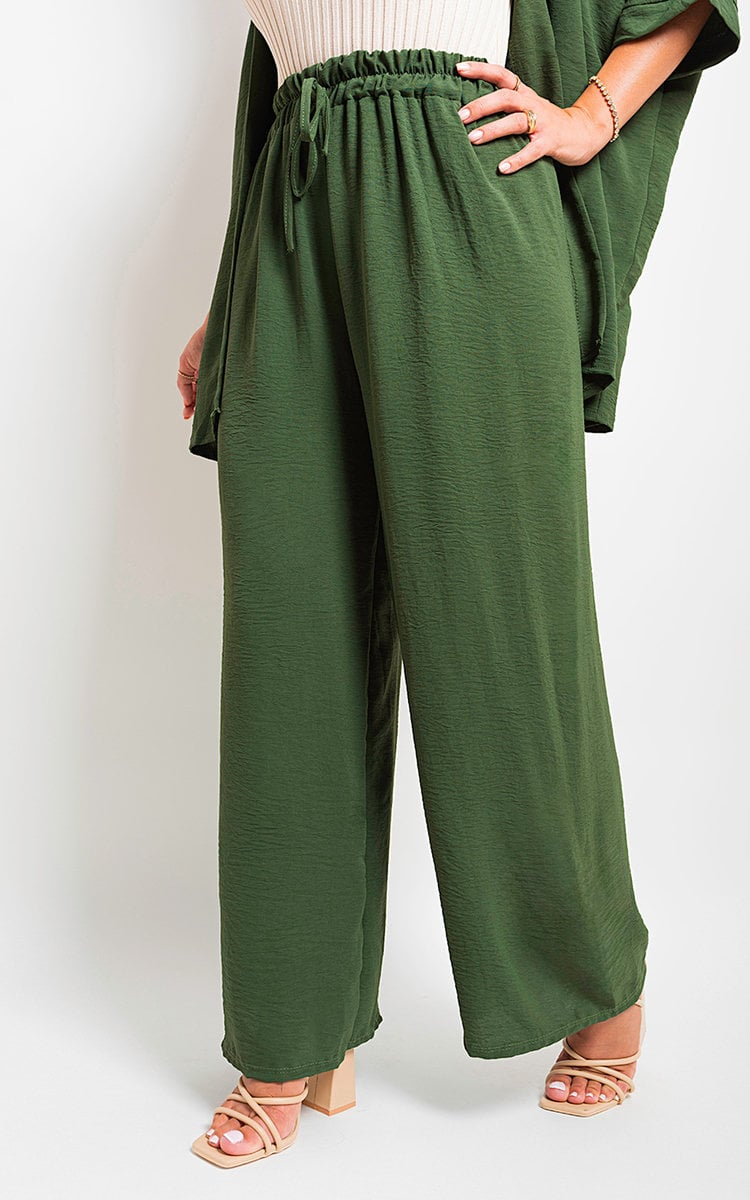 Drawstring Gathered Waist Wide Leg Trouser - BB Fashion Outlet