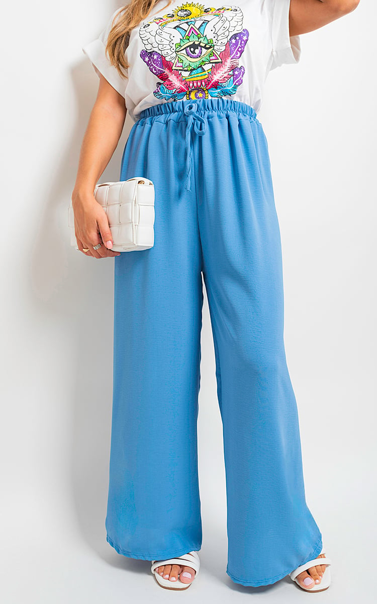 Drawstring Gathered Waist Wide Leg Trouser - BB Fashion Outlet