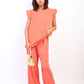 Ruffle Trim Top and Wide Leg Trouser Co-ord Set