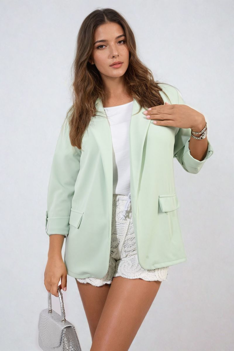 Longline Open Front Blazer Jacket with Front Pockets