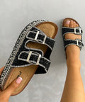 Embellished Stone Double Buckle Platform Sandals - BB Fashion Outlet