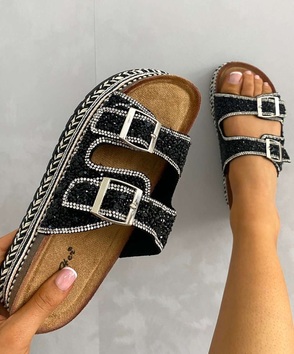 Embellished Stone Double Buckle Platform Sandals - BB Fashion Outlet