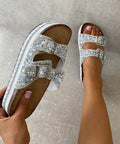 Embellished Stone Double Buckle Platform Sandals - BB Fashion Outlet