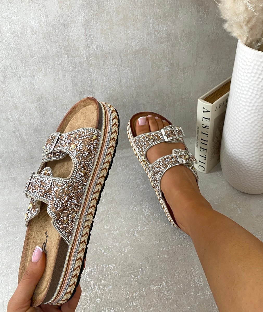 Embellished Stone Double Buckle Platform Sandals - BB Fashion Outlet