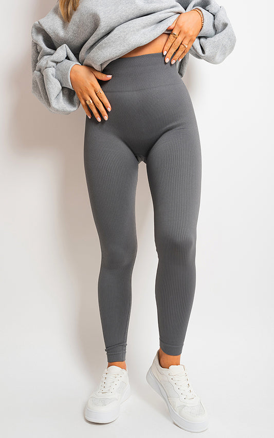 Lightweight High Waisted Rib Curvy Leggings - BB Fashion Outlet