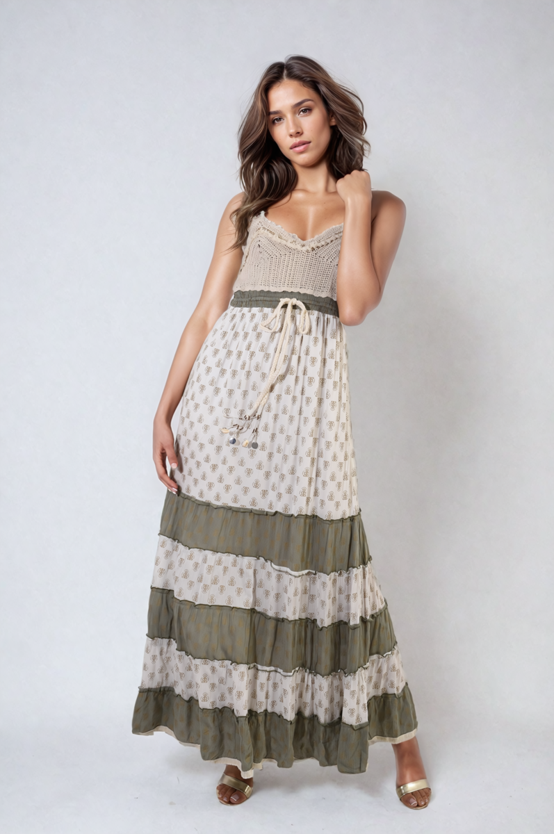 Tiered Crochet Strappy Maxi Dress - BB Fashion Outlet