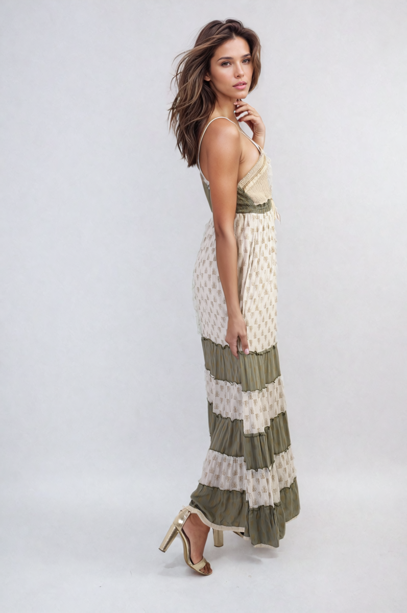 Tiered Crochet Strappy Maxi Dress - BB Fashion Outlet