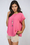 Ruffle Trim Sleeve Top - BB Fashion Outlet