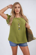 Ruffle Trim Sleeve Top - BB Fashion Outlet