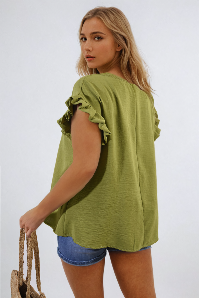 Ruffle Trim Sleeve Top - BB Fashion Outlet