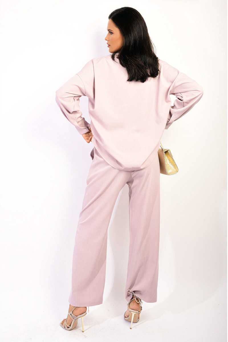 V-neck Long Sleeve Top and Wide Leg Trousers Co-ord Set - BB Fashion Outlet