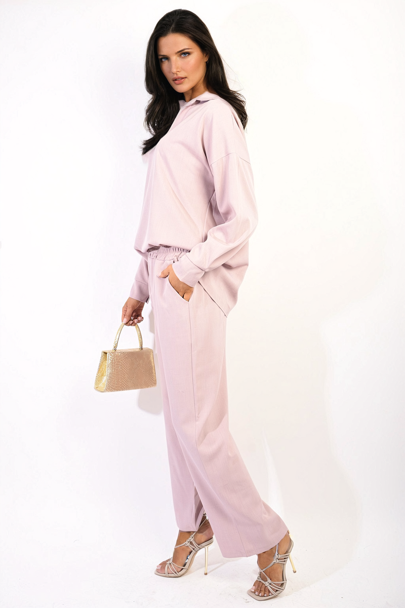 V-neck Long Sleeve Top and Wide Leg Trousers Co-ord Set