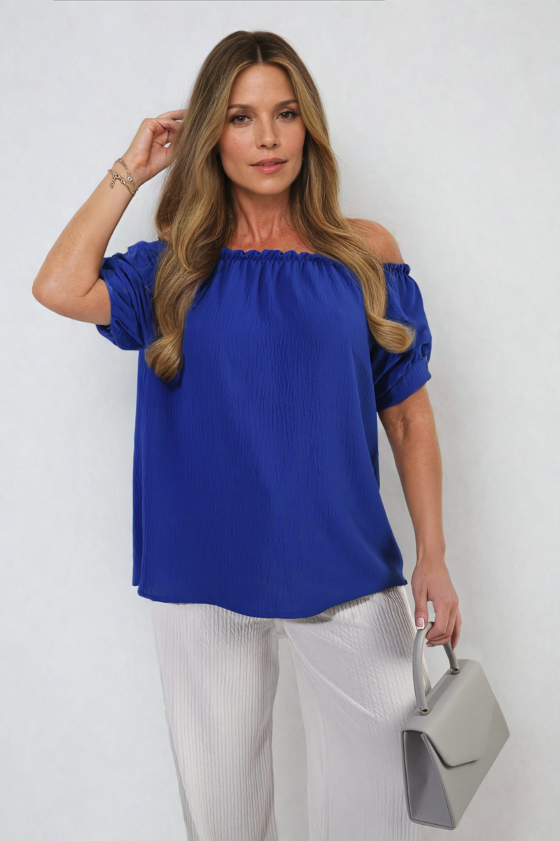 Cinched Sleeve Off Shoulder Top