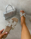 Embellished Cut Out Strap Flat Sandals - BB Fashion Outlet