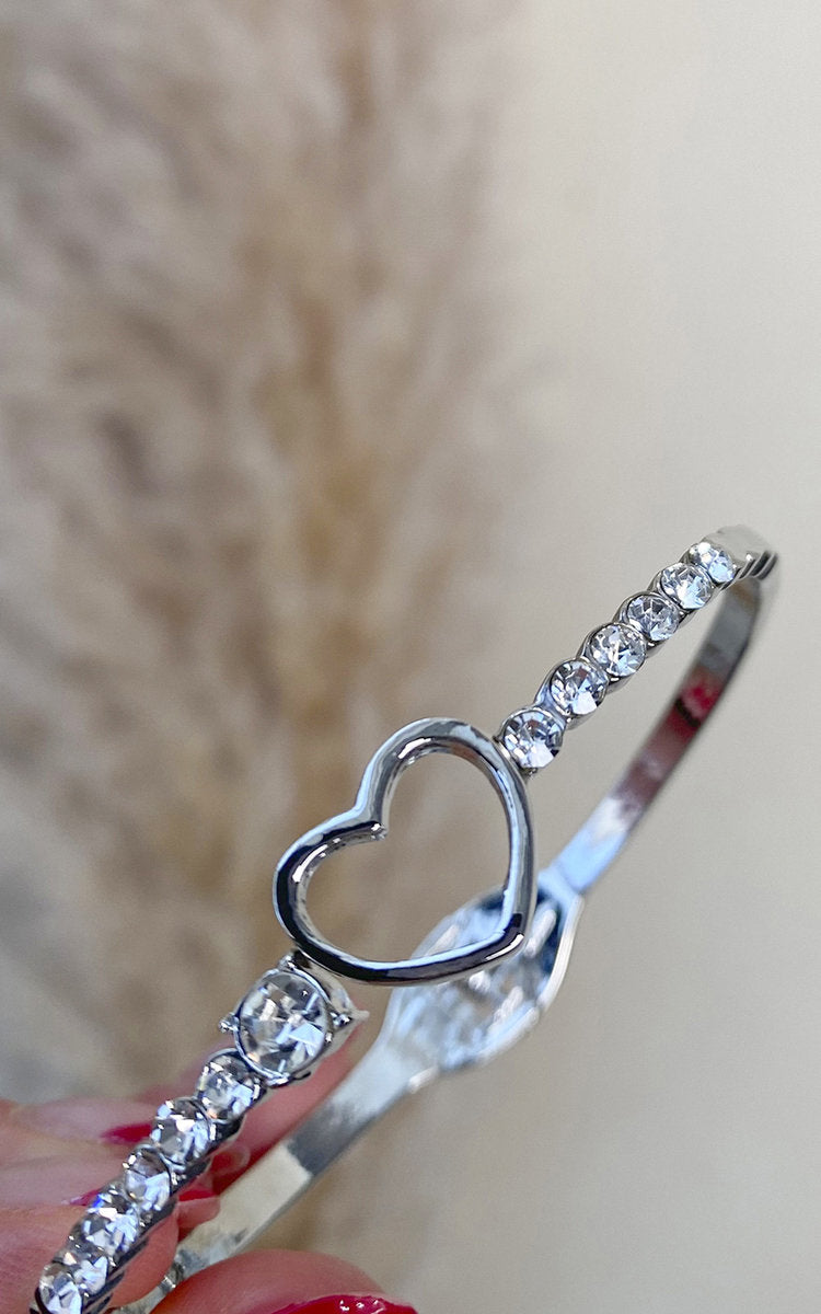 Diamante Bangle with Love Heart Detail