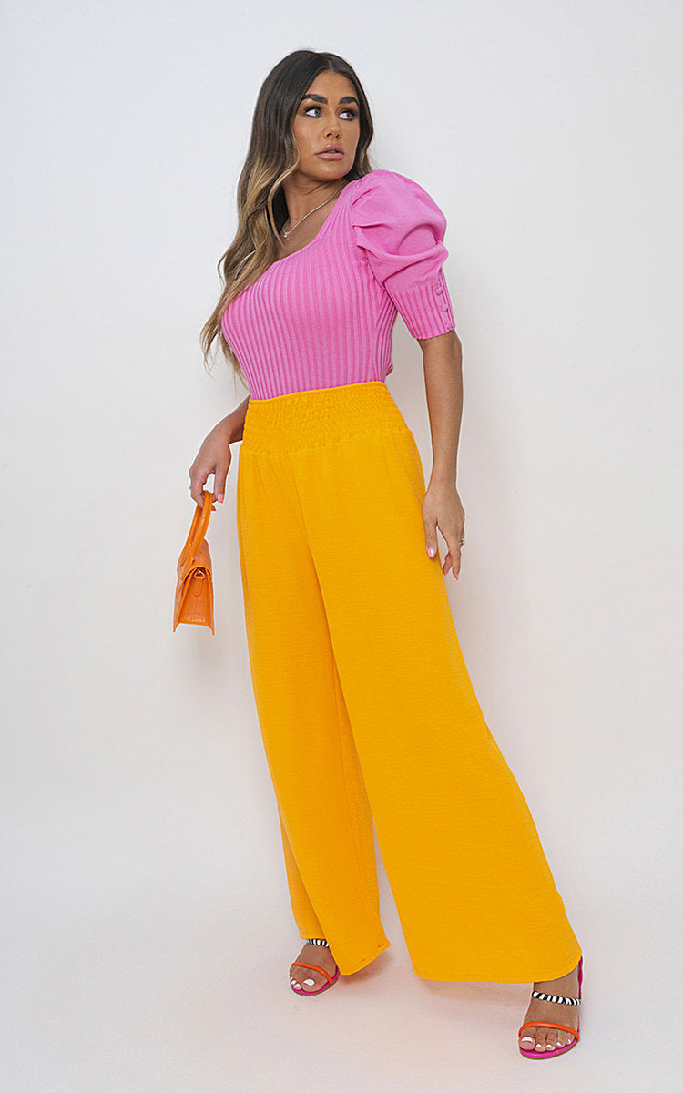 Elastic High Waist Wide Leg Trousers - BB Fashion Outlet