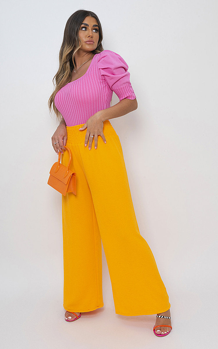 Elastic High Waist Wide Leg Trousers - BB Fashion Outlet