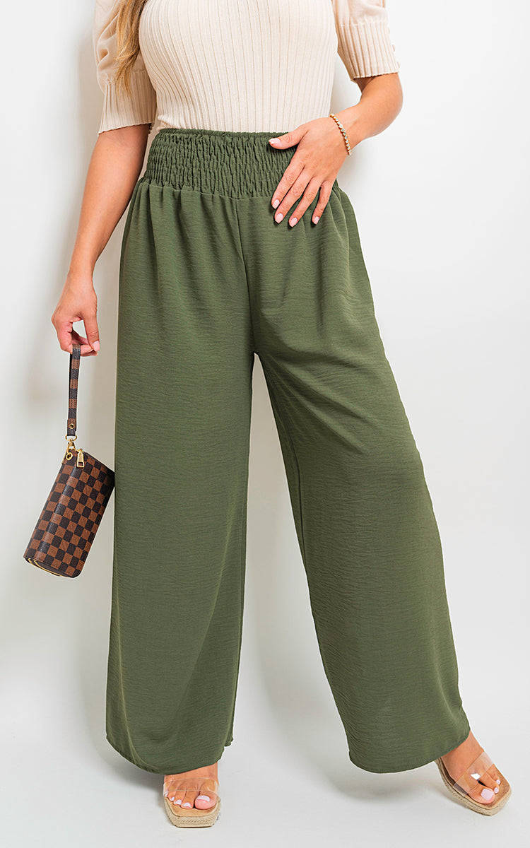 Elastic High Waist Wide Leg Trousers - BB Fashion Outlet