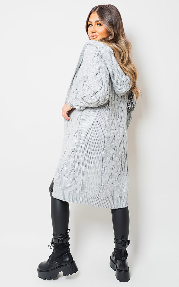 Chunky Cable Knitted Oversized Longline Hooded Cardigan - BB Fashion Outlet