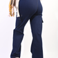 Drawstring Waist Flap Pocket Wide Leg Cargo Jeans