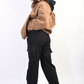 Drawstring Waist Flap Pocket Wide Leg Cargo Jeans