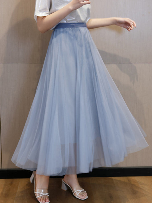 A-Line Midi Skirt Lined Pleat Chiffon