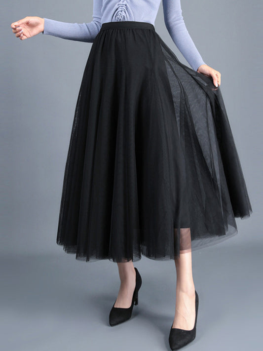 A-Line Midi Skirt Lined Pleat Chiffon