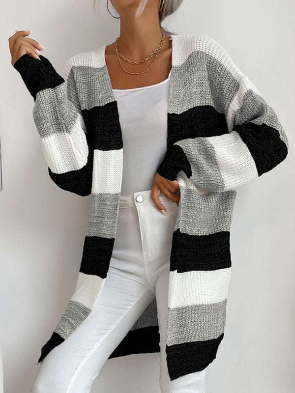 Long Buttonless Colourblock Sweater Cardigan