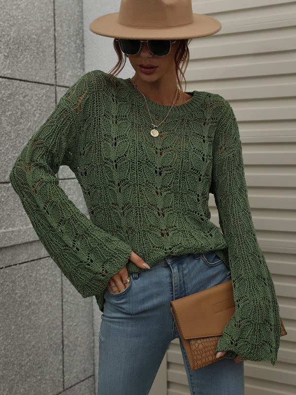 Trumpet Sleeve Crochet Knit Sweater