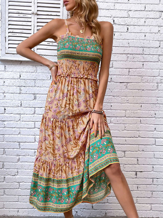 Floral Dress Shirred Summer Maxi Dress bohemian