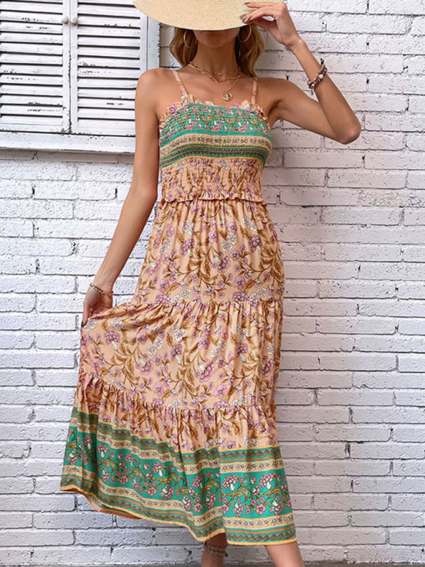 Floral Dress Shirred Summer Maxi Dress bohemian