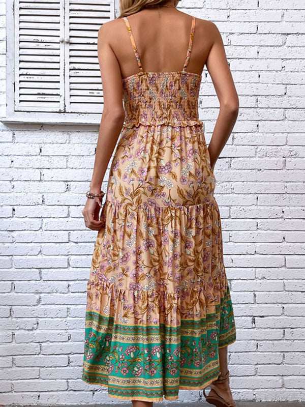 Floral Dress Shirred Summer Maxi Dress bohemian