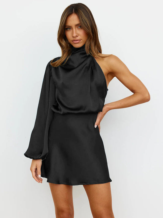 One-shoulder Long Sleeved Mini Dress