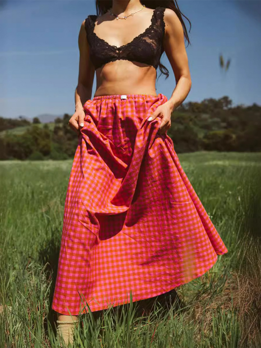 Maxi Skirt Checked Print