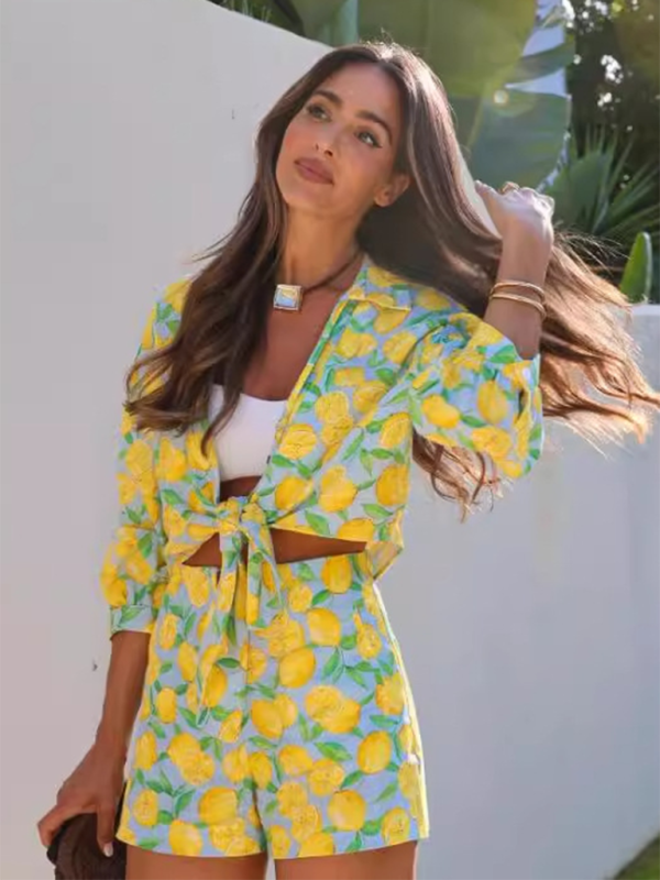 Co-ord Shorts and Blouse Set Lemon Print