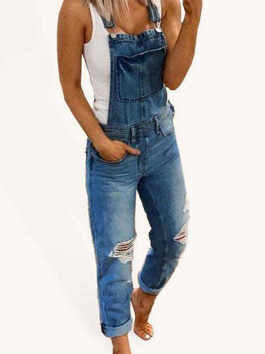 Denim Dungarees ripped denim jumpsuit women's casual