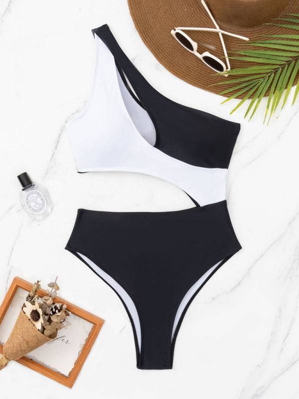 Black and White Contrast Swimsuit Cut out detail