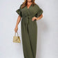 Wrap Over Tie Belt Frill Sleeve Jumpsuit - BB Fashion Outlet