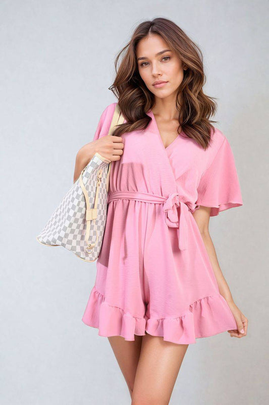 Belted Wrap-Over Frill Playsuit