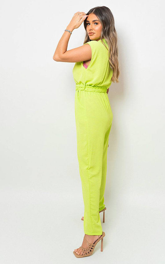 Short Sleeve Wrap Front Belted Jumpsuit