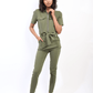 Collared V-Neckline Zip Up with Tie Belt Jumpsuit